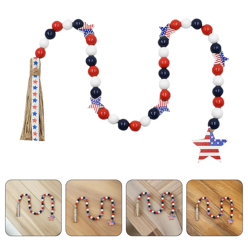 素朴な木製ビーズガーランドタッセル愛国的な独立記念日の装飾7月4日パーティーの飾り農家の装飾木製スタービーズ