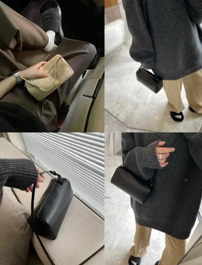 Imagem -06 - Estilo Minimalista Puro Couro de Camurça Bolsa Axilas Mini Bolsa Quadrada Estojo de Lápis Novo Ins Moda 2024