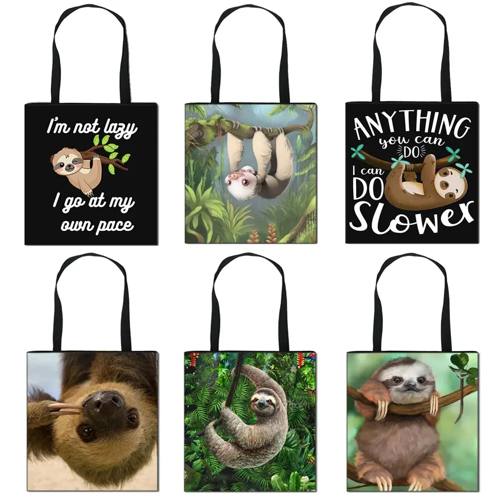 Funny Animal Sloth Casual Totes Bag Women Handbag Canvas Shoulder Bag Ladies Portable Large Capacity Shopping Bags Gift