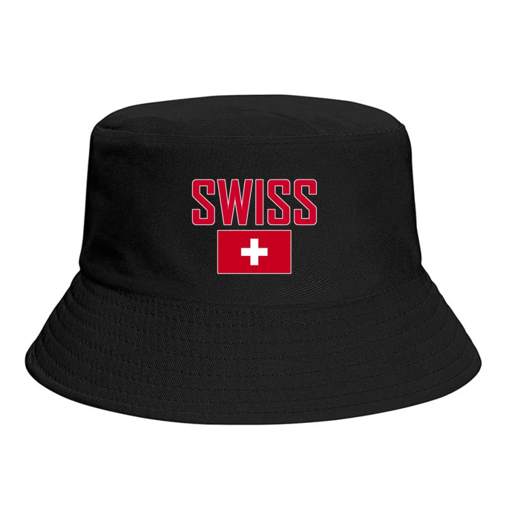 Switzerland Flag Bucket Hats Print Cool Fans Sun Shade Simple Classic Outdoor Summer Fisherman Caps Fishing Cap