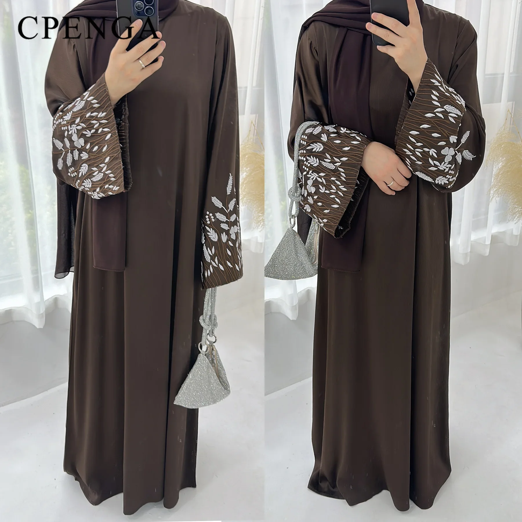 2024 Embroidery Kimono Muslim Robe Syari Female Full Length Muslim Outerwear caftan Black Abaya Saudi Arabia dress for women