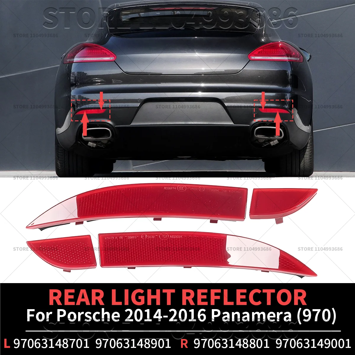 For 2014 2015 2016 Porsche Panamera (970) Rear Bumper Light Reflector 4PCS OEM 97063148701 97063148901 97063148801 97063149001