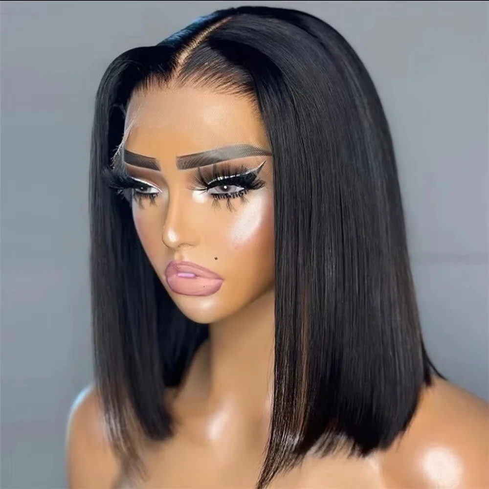 

Brazilian Straight Bob 13x4 Lace Front Human Hair Wigs Pre Plucked 200% Density Remy Bone Straight Short Bob Wig For Black Women