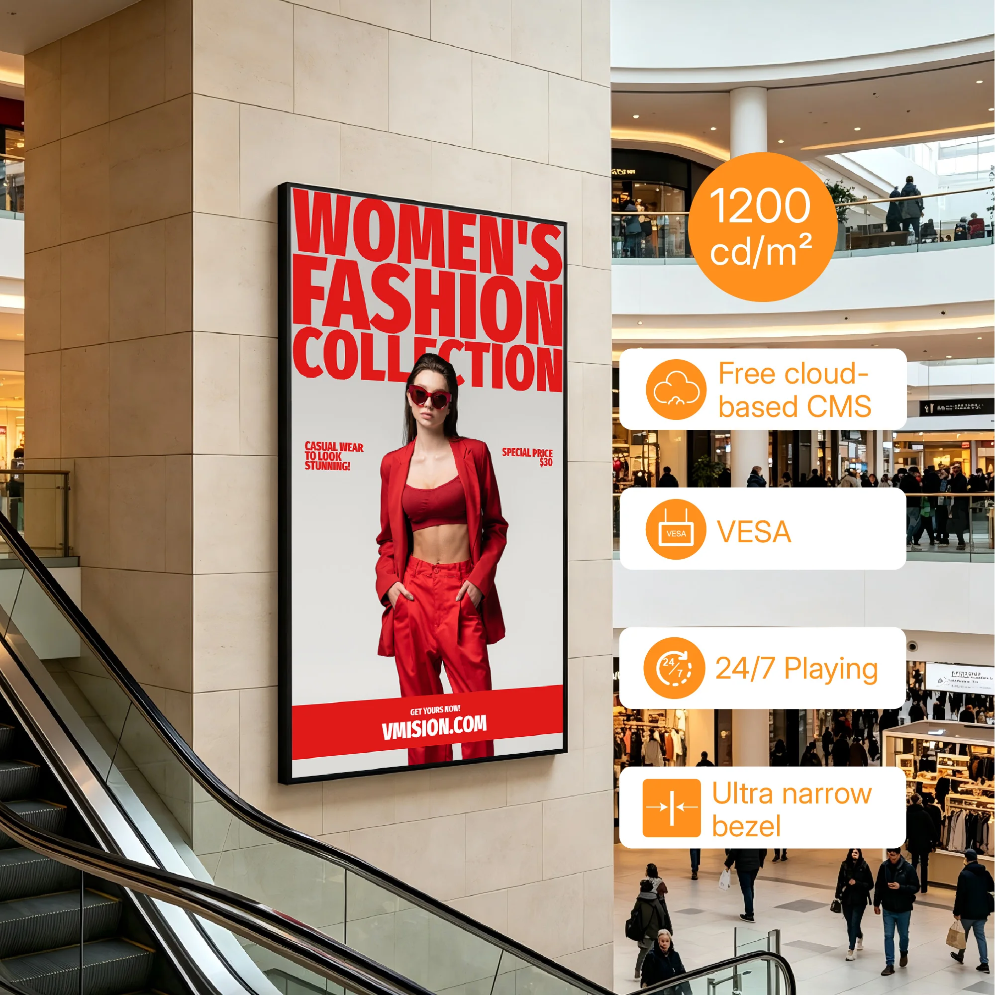 

Wall-mounted indoor LCD digital display screen, with 1200 nits high-brightness menu display, suitable for hospitals