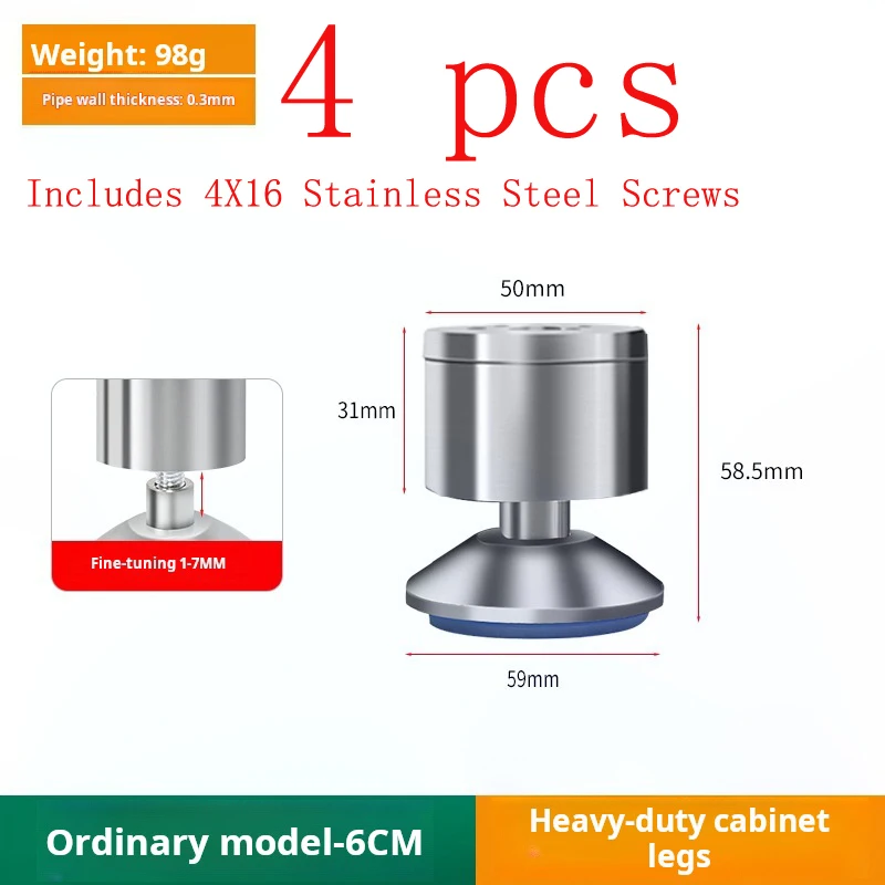Heavy Gauge Stainless Steel Furniture Leveling Feet Adjustable Cabinet Legs TV Stand Desk Leveler Support Base
