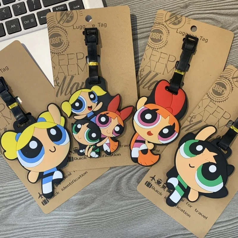 Powerpuff الفتيات الكرتون إكسسوارات السفر علامة الأمتعة هلام السيليكا حقيبة معرف Addres حامل الأمتعة الصعود العلامة المحمولة التسمية