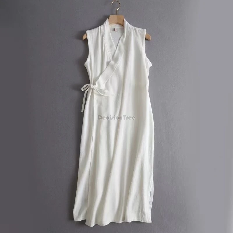 

2025 Женское улучшенное платье-ханьфу/ципао большого размера в китайском этническом стиле, на шнуровке, с перекрестным вырезом, без рукавов, топ-нижняя рубашка ханьфу.