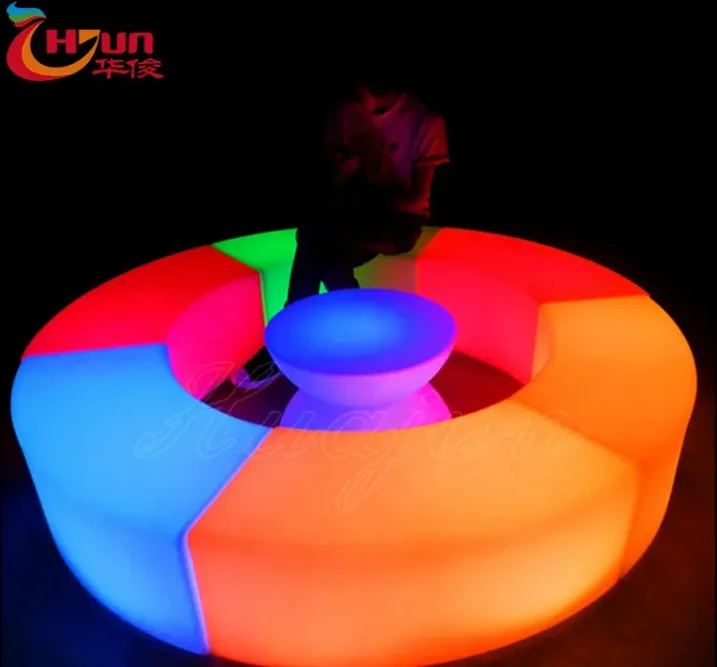 Popular Stool LED Glowing Chair Bar Curved Sofa Suit Waterproof PE Plastic Furniture(one set need order 6 Sectional Parts)