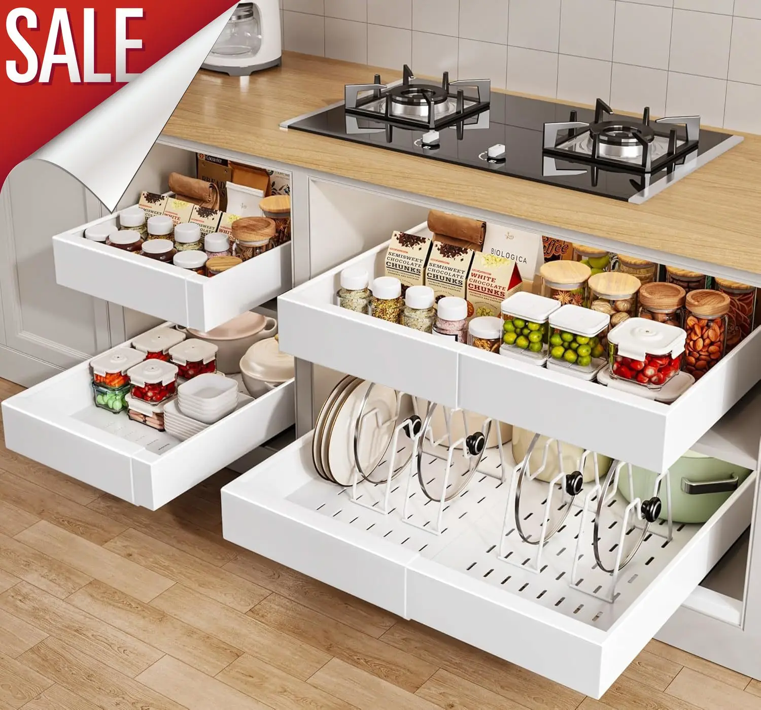 

4 шт., выдвижной органайзер для шкафа, 21 дюйм, глубокий с подъемной подушкой для шкафов в рамке, расширяемые выдвижные ящики