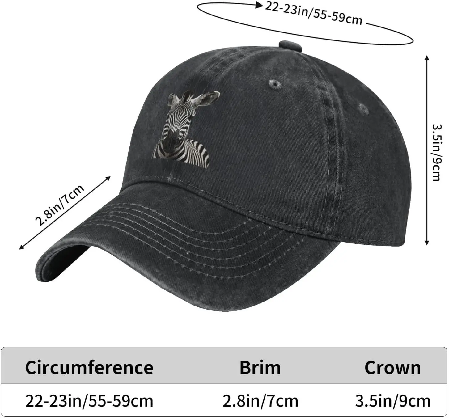 Zebra Head Portrait Washed Denim Baseball Cap Adjustable Unisex Casual Sun Protection Hat