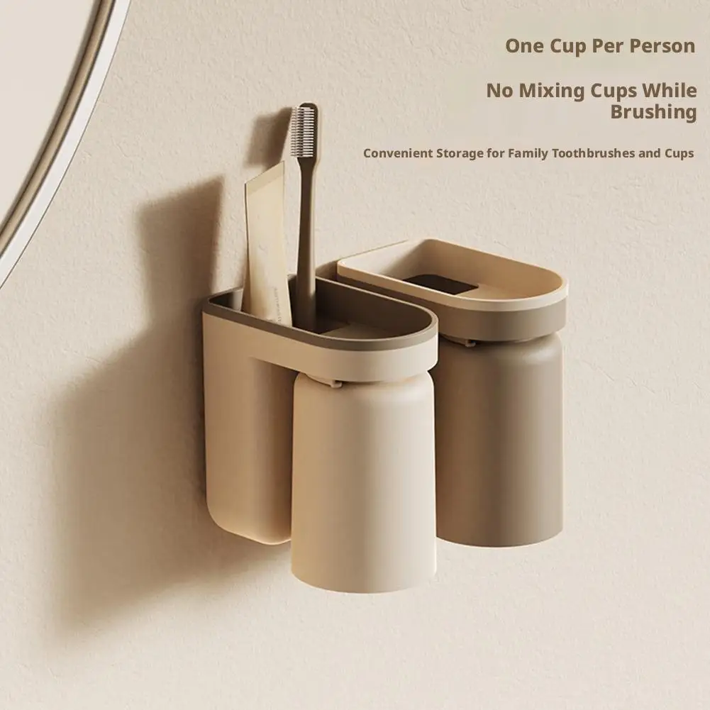 1 Pc Innovative Toothbrush Storage Rack No Hole Light Luxury Mouthwash Cup Brush Cup Wall Mounted Bathroom Organizer Couple