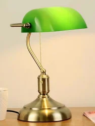 Art decor Green Glass Shade LED Desk Lamp E27 Banker Reading Light Study Office Table Lamt Adjustable Arm Library Post Light