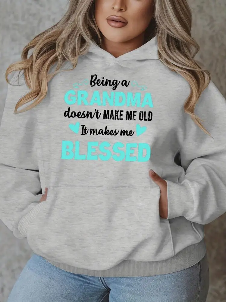 

Plus Size Casual Polyester Hooded Sweatshirt with "being A Grandma Doesn't Make Me Old, It Makes Me Blessed" Print - Women'