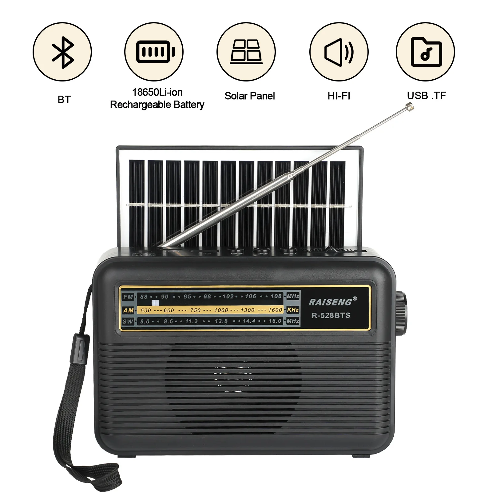 

Solar Panel Rechargeable Radios Portable Retro FM/AM/SW 3 Band Radio Receiver Bluetooth TF USB Music Player HIFI Sound Speaker