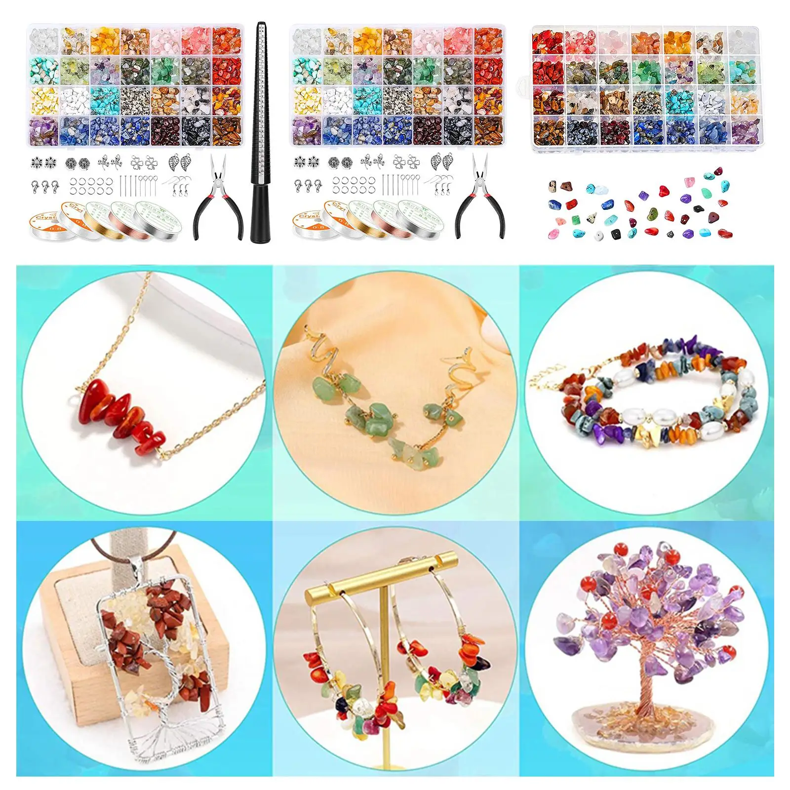 

28 Grids Assorted Gemstone Chips Beads Crystal Energy Stone Loose Beads Spacer Jewelry Making