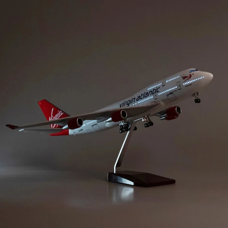 B747 Virgin Atlantic Plane Model 47CM Aircraft British Airline Diecast Airplanes W Light and Wheel Landing Gear Miniature Plane