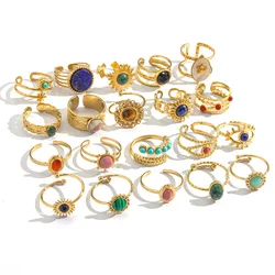 NEW Stainless Steel 31 Style Fashion Retro Classic Natural Stone Open Ring Women Ring Jewelry Making