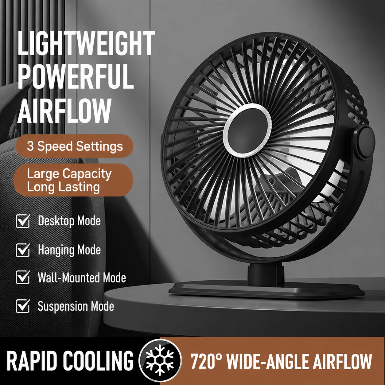 

2026 Desk Fan Portable USB Fan 360° Adjustable Cooling Fan Mute 3 Speed Adjustment Ultra Quiet Suitable For Home Desk Office