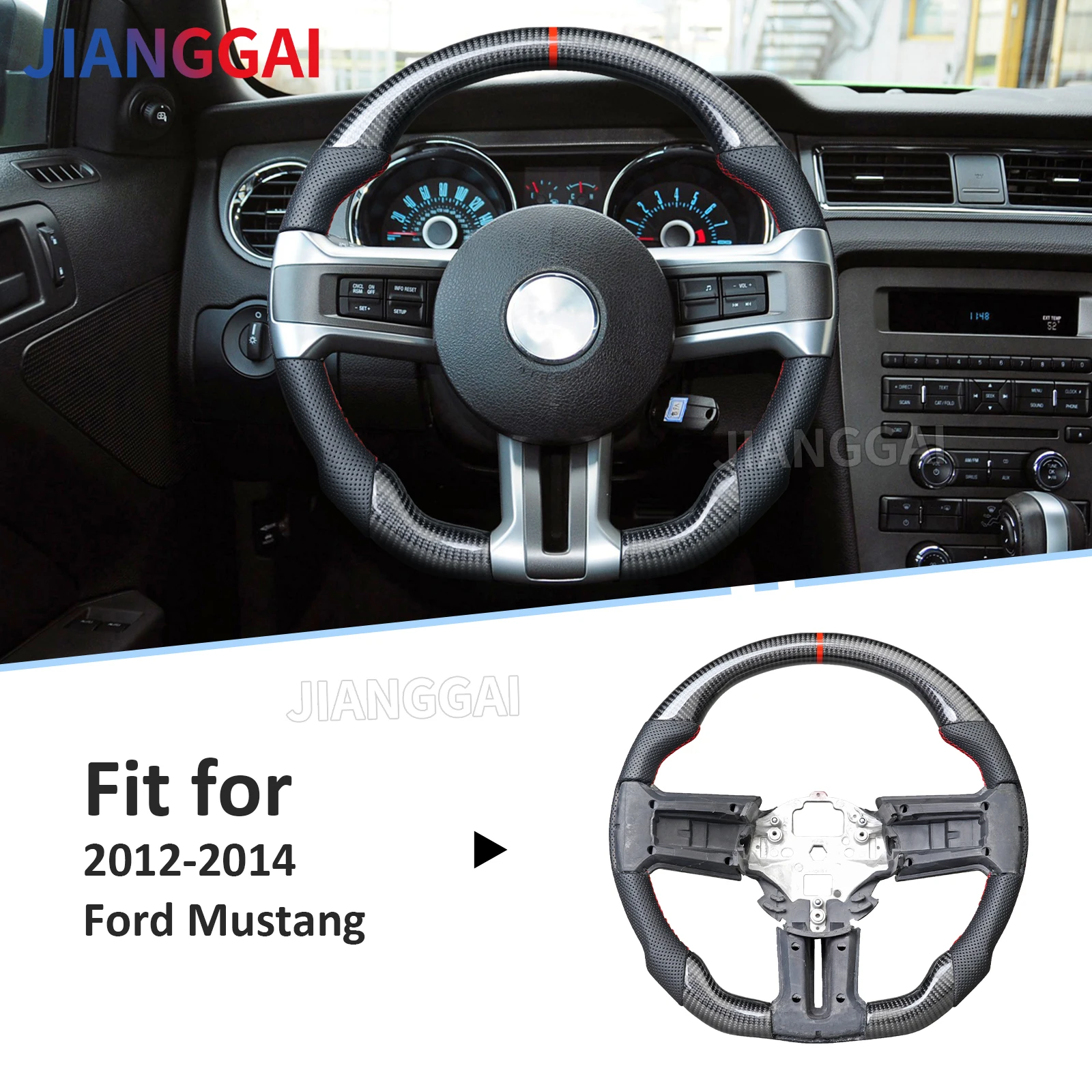 

Руль из углеродного волокна для Ford Mustang 2011 2012 2013 2014, перфорированный кожаный гоночный руль для автомобиля, доставка из США