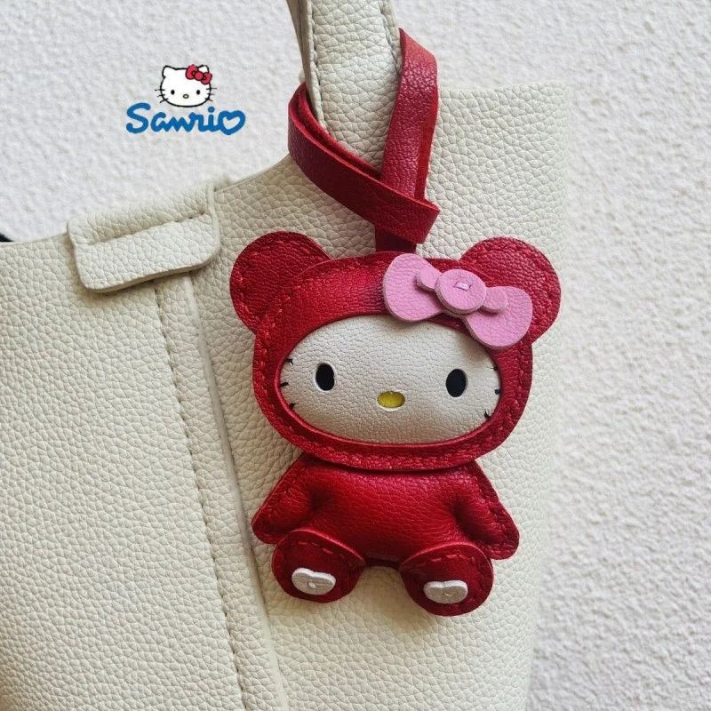 Nuevo y único bolso de piel de oveja hecho a mano Hello Kitty con colgante para llave de coche, bolso cruzado, colgante, regalo para niña, regalo de cumpleaños encantador