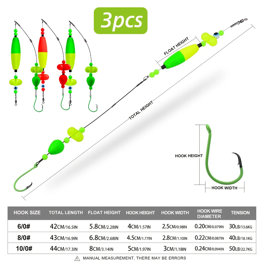 Catfish Rigs 3PCS Fishing Tackle with 6/0# 8/0# 10/0# Circle Hooks Stainless Steel & Foam Ideal for Catfish Fishing Sets