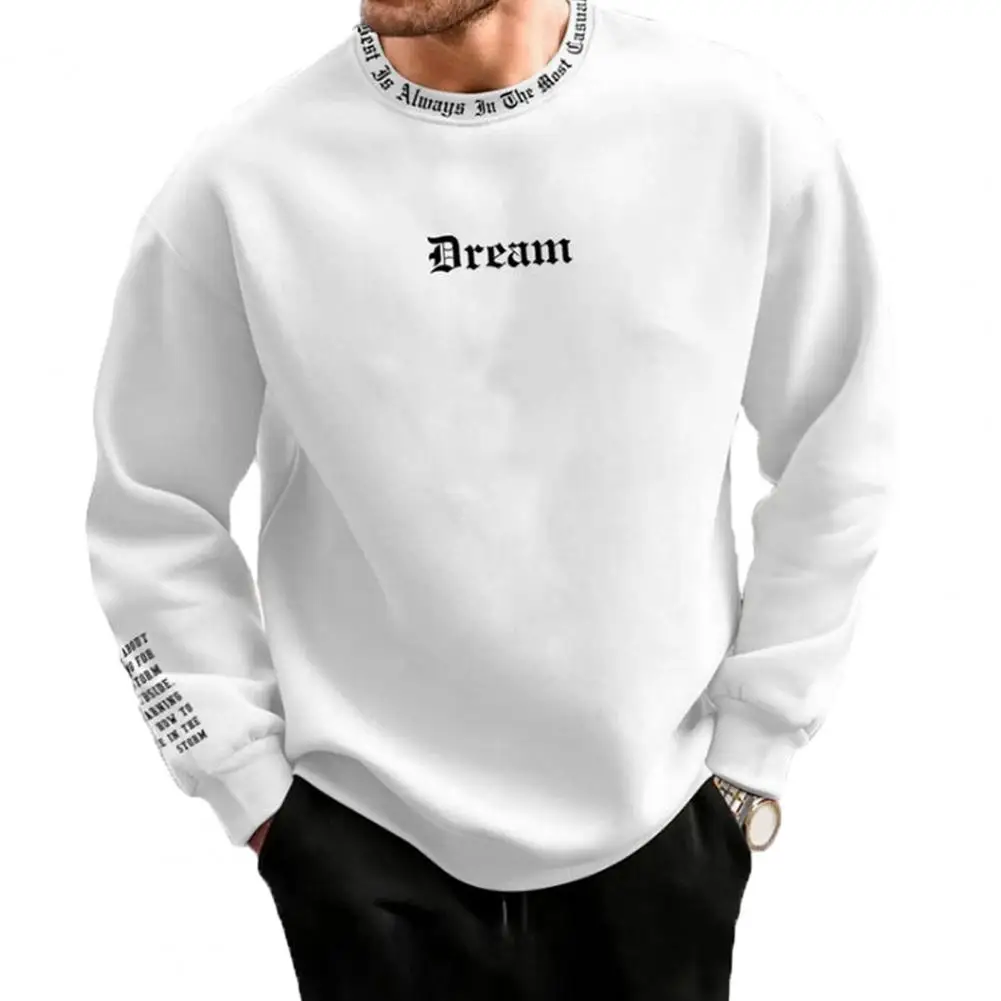 Jersey grueso y cálido para hombre, sudadera informal acogedora con cuello redondo, manga larga, estampado de letras, Ideal para Otoño e Invierno