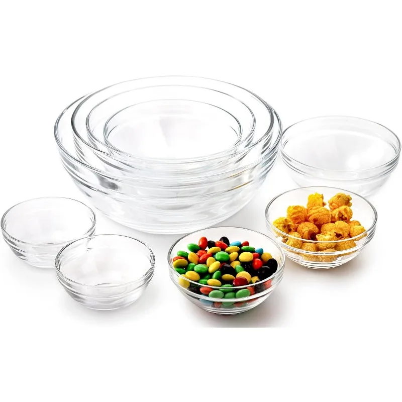 Set of 9 Glass Mixing Glass - Nesting Bowls Glass Prep Bowls Clear Salad Bowls for Kitchen Prep Salad, Cereal