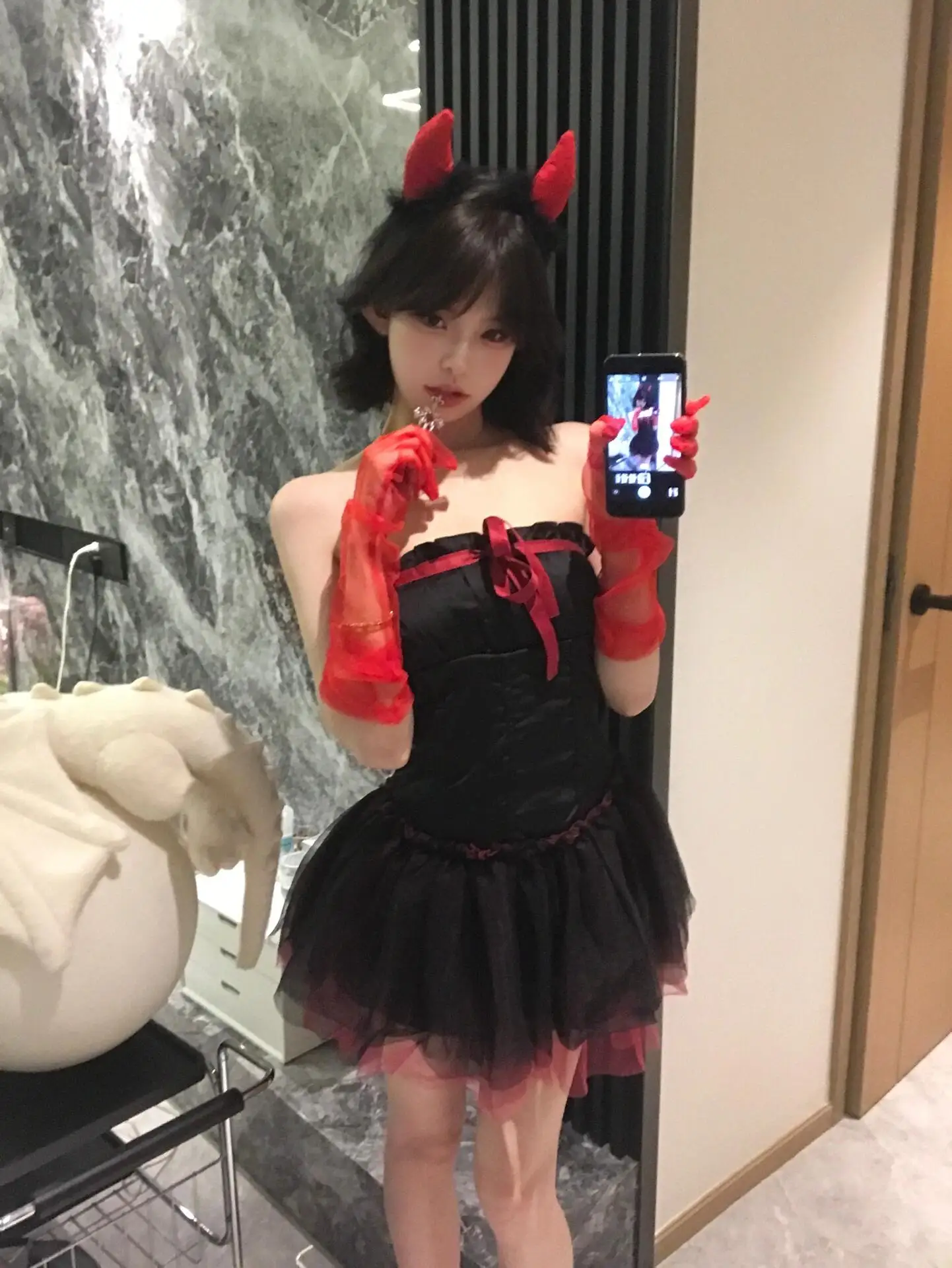 

Pure Desire Hot Girl Dr Women's loween Outfit Puffy Skirt Ele Sweet Spicy Skirt Bla Red Color Tube Top Dr