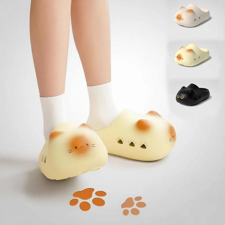New Black Cat Slides Kitten Slippers Women Anti-Slip Cats Paw Sole Summer Sandals Beach Home Slippers Adjust Strap Sandal Shoes image 5