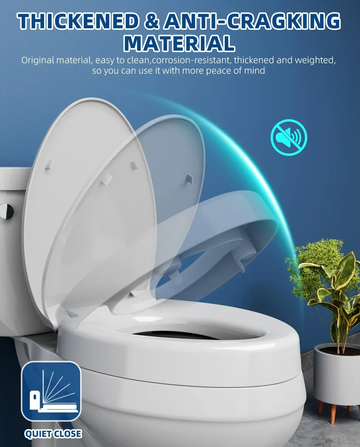 Elevated Toilet Seat Riser 3 Inch Heavy Duty Soft Close Easy Install Clean Elongated Raised Bowl White for Elderly Disabled