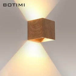 Modern Imitation Wood Grain Metal Corridor Wall Lamp Bedroom Bedside Wall Sconce LED Shining Up Down Warm White Light