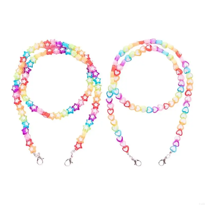 

340D Face Mask Lanyards for Adult Kids Face Covering Holder Chain with Clip Multicolor Beaded Eyeglass Necklace for Outdoors