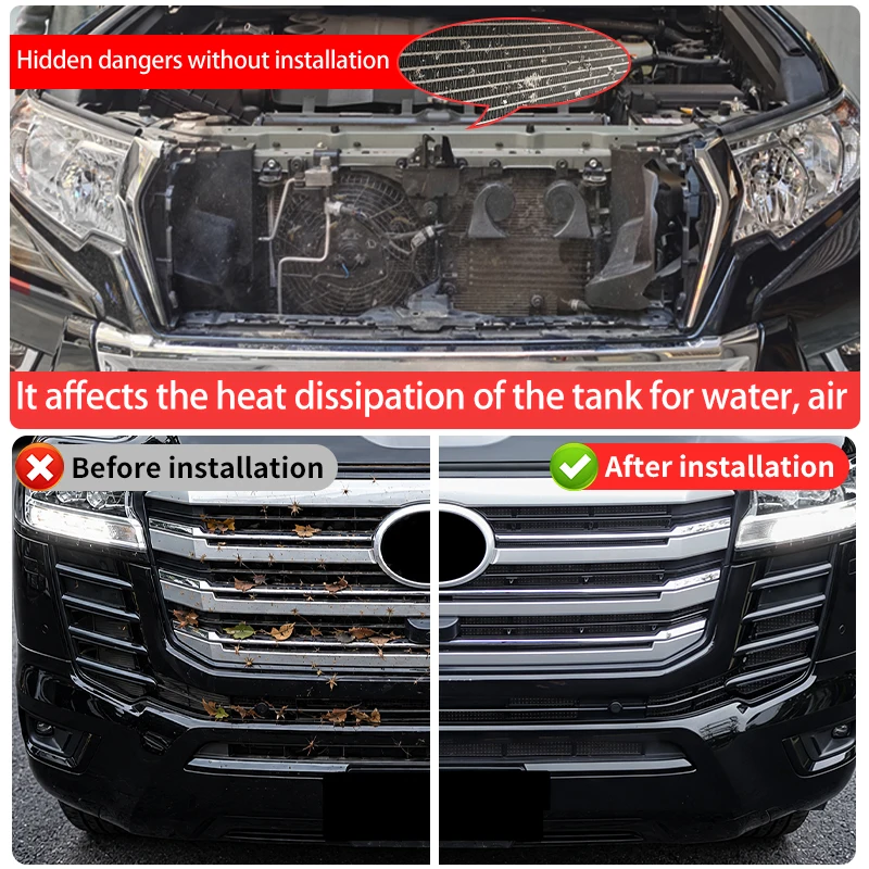For Toyota Land Cruiser LC300 J300 2021-2027 Front Grille Bug Mesh Guard ABS Stainless Steel Insect Screen Engine Protection
