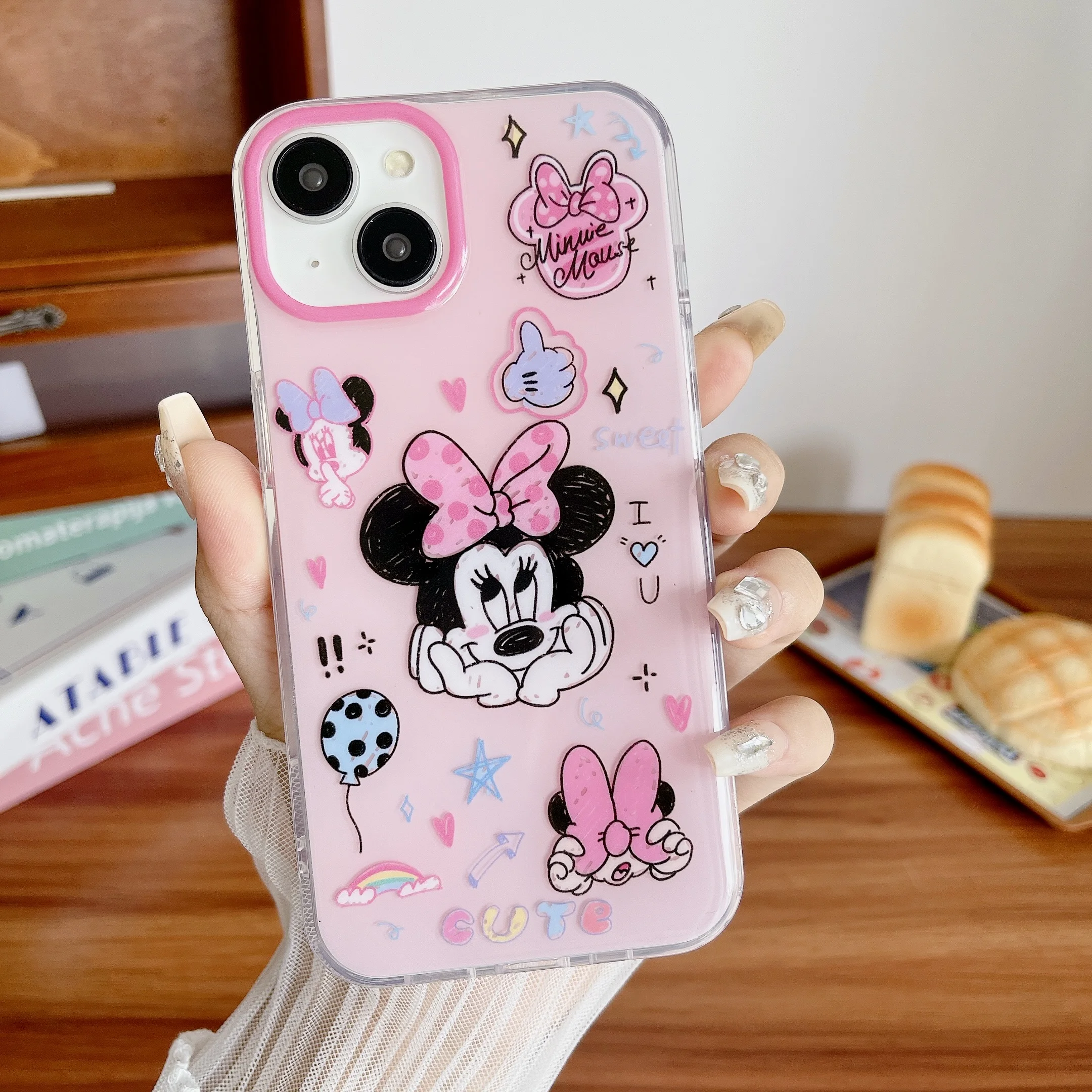 Cartoon Cute Line Mickey Minnie Phone Case for IPhone 16 15 14 13 12 Pro Max Anti-fall Back Cover Funda