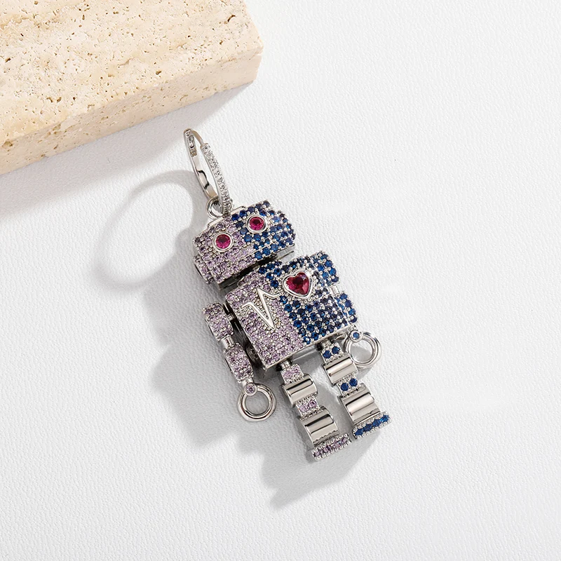 

Пара серег в стиле хип-хоп с крупными подвесками в форме робота, инкрустированными стразами 3А+ CZ, для женщин, очаровательный ювелирный подарок