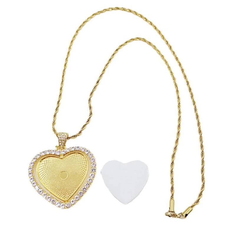 5pcs Necklace Sublimation DIY White Blank Double  Love Diomand Pendant Alloy Waterproof for Ashe Crem Valentine's Day Pendant
