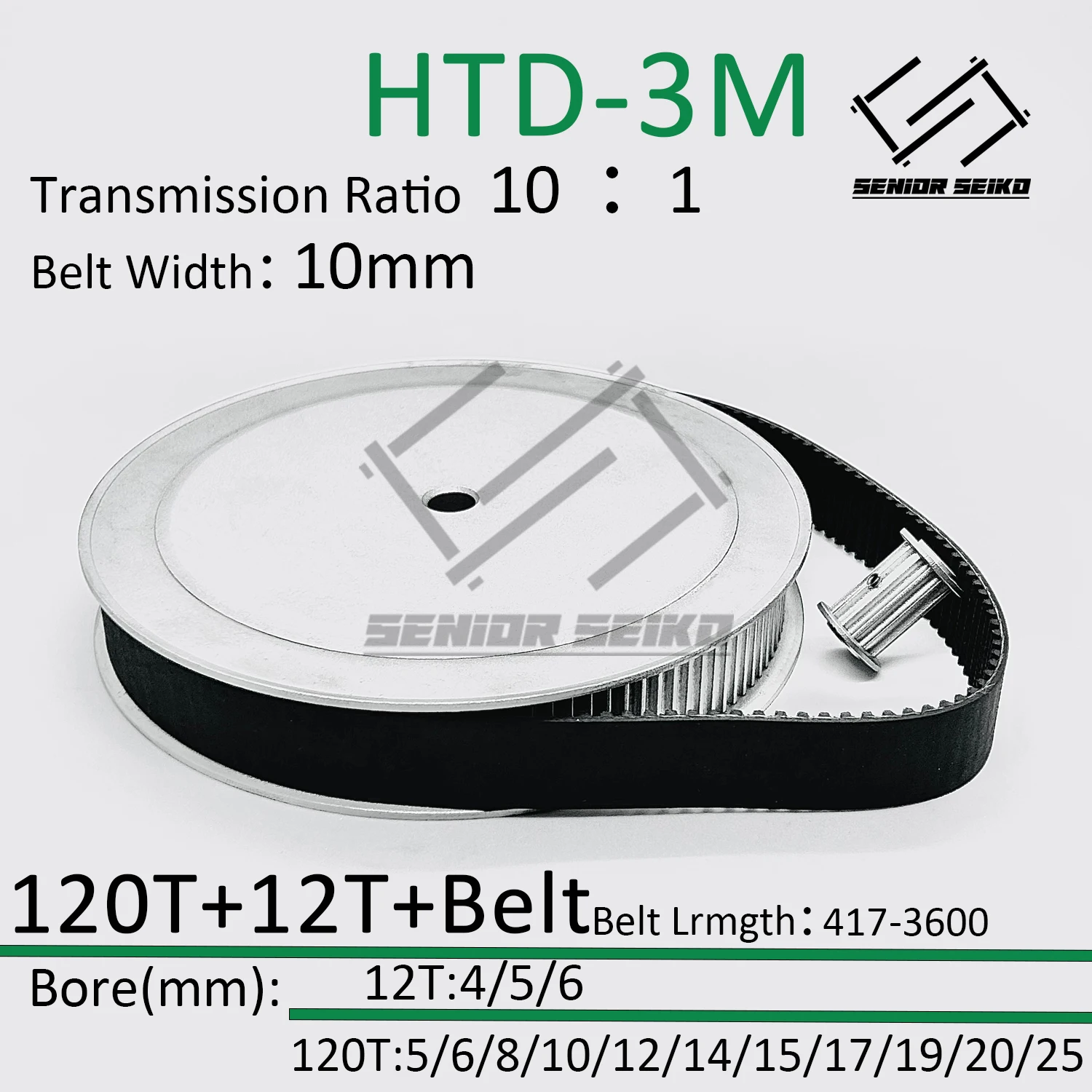 

HTD3M 120Teeth 12T Timing Pulley Belt Set Belt Width 10mm Bore 4~25mm Reduction10:1 Deceleration 3M Pulley Kit Synchronous Wheel