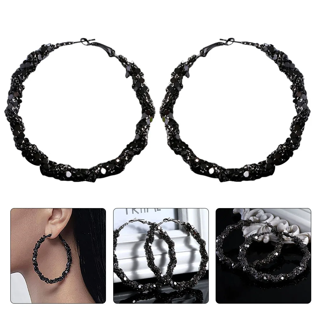 

1Pair Black Hoop Earrings Large Metal Hoops Lightweight Minimalist Statement Earrings for Women Fashion Jewelry Dangle