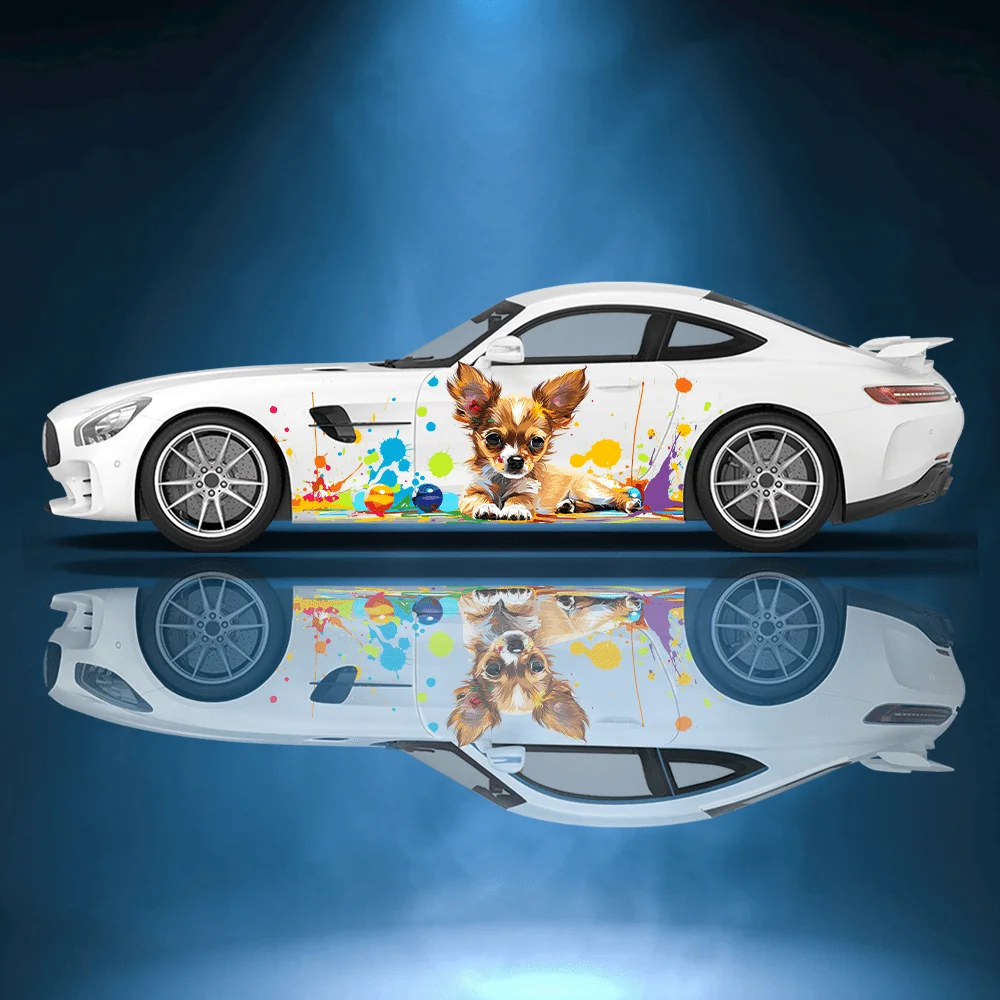 

Красочные игрушки чихуахуа, автомобильные виниловые наклейки, самоклеящаяся наклейка из ПВХ, подходит для грузовиков, внедорожников, украшения, автоаксессуары, подарок