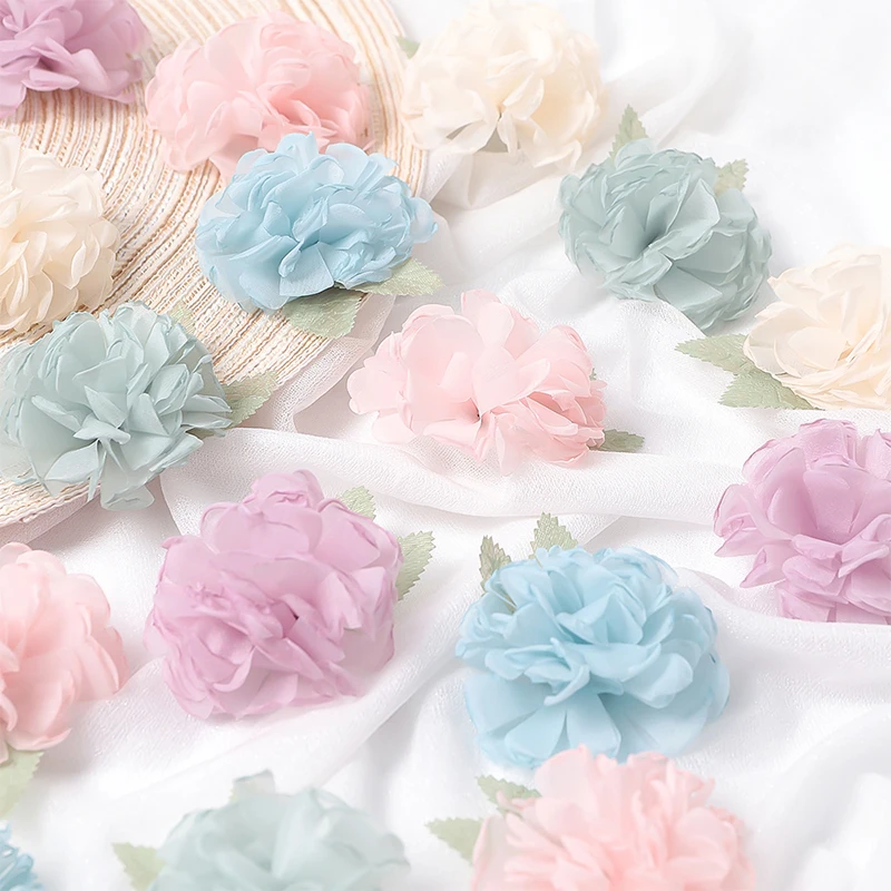 5/10 قطعة 6.5 سنتيمتر الأورجانزا الشاش زهرة DIY بها بنفسك فستان الزفاف الملابس الأحذية القبعات الديكور دبوس الشعر مجوهرات اكسسوارات ورد من الأقمشة #3