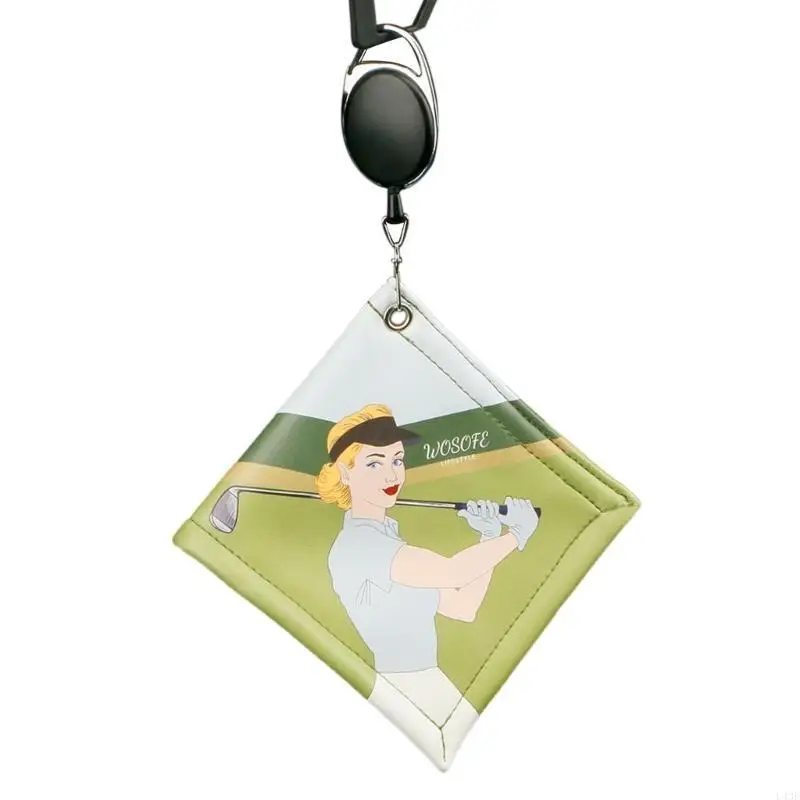 Square Golf Pocket Towel with Retractable Keychain Buckle Portable Golf Cleaner Golf Ball Clean Towel for Men Women 