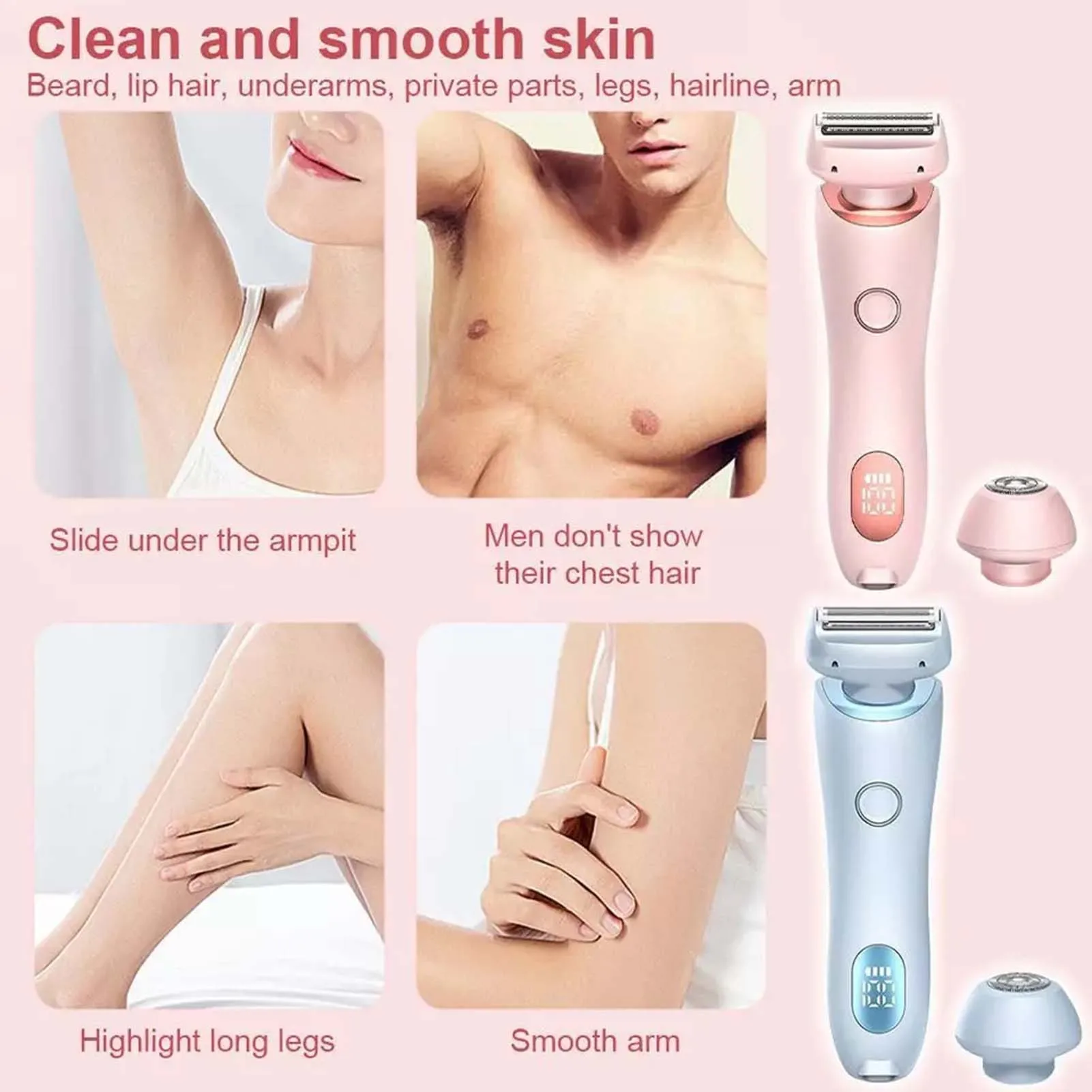 2 In 1 Portable Electric Shaver Women Handheld Electric Skin Hair for Armpit Hair Leg Hair Removal MIAO image 4