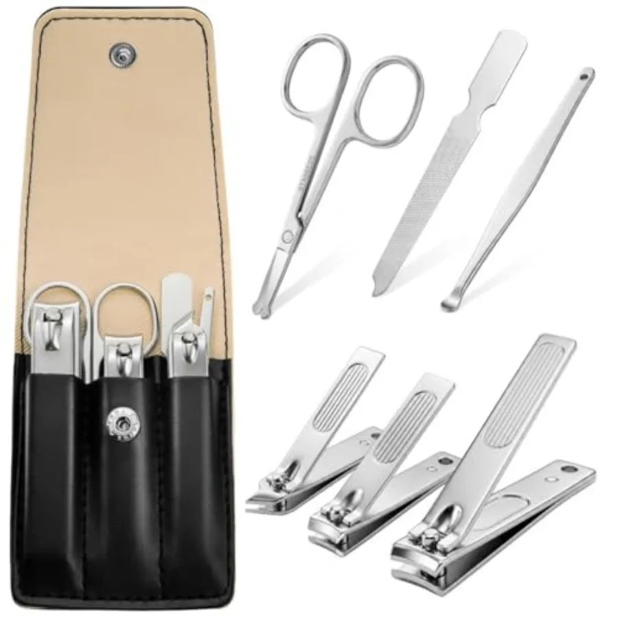 

Nail Clippers 6 in 1 Manicure Set - Professional Nail Kit Gifts for Men Women, Fingernail and Toenail Clippers Kit with Leather