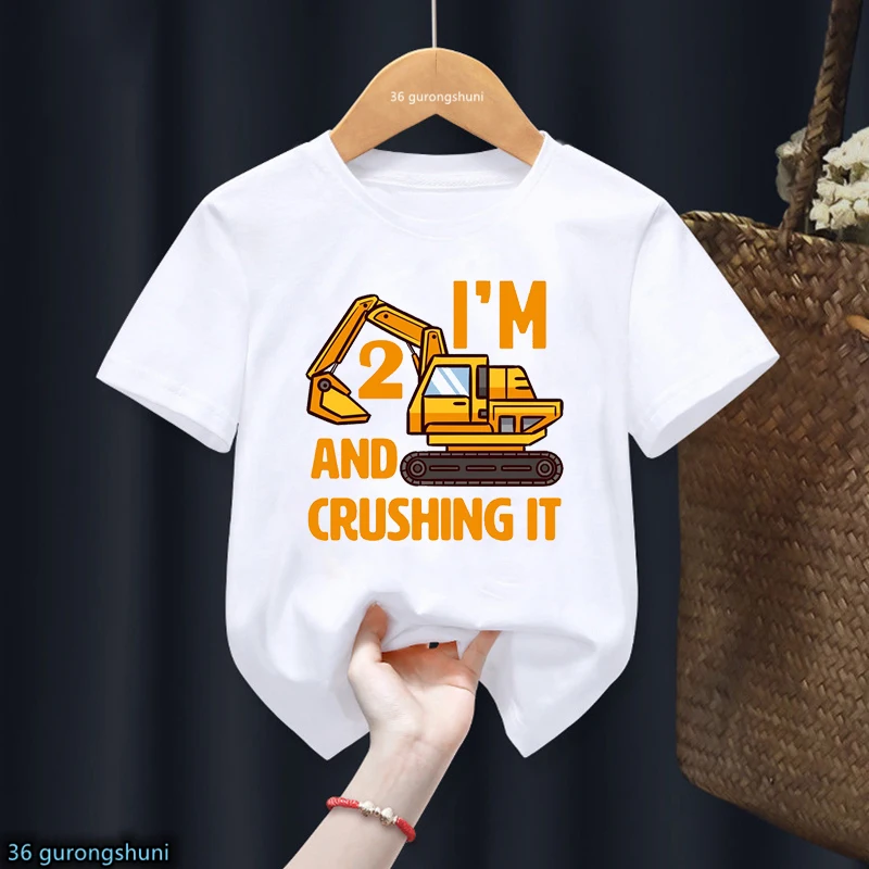 Newly Boys T Shirt Interesting Excavator T-Shirt Graphic Print 2 3 4 5-10 Birthday Gift Costume Kids Tshirt Girls T-Shirt Tops