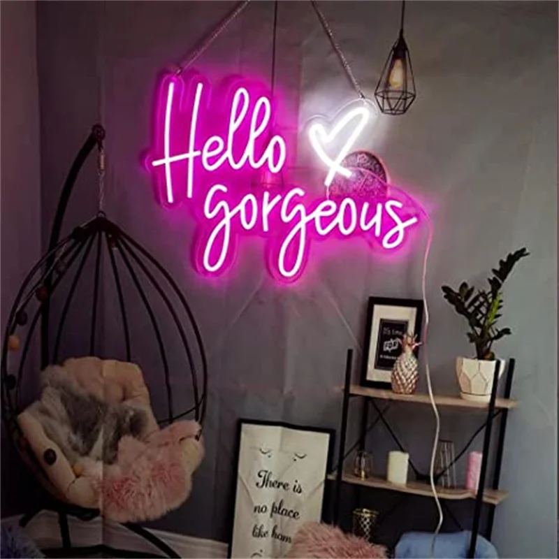 

Hello Gorgeous Neon Sign Light Wall Art Gifts Decorations Bedroom Bar Pub Club Rave Apartment Home Decor Party Christmas