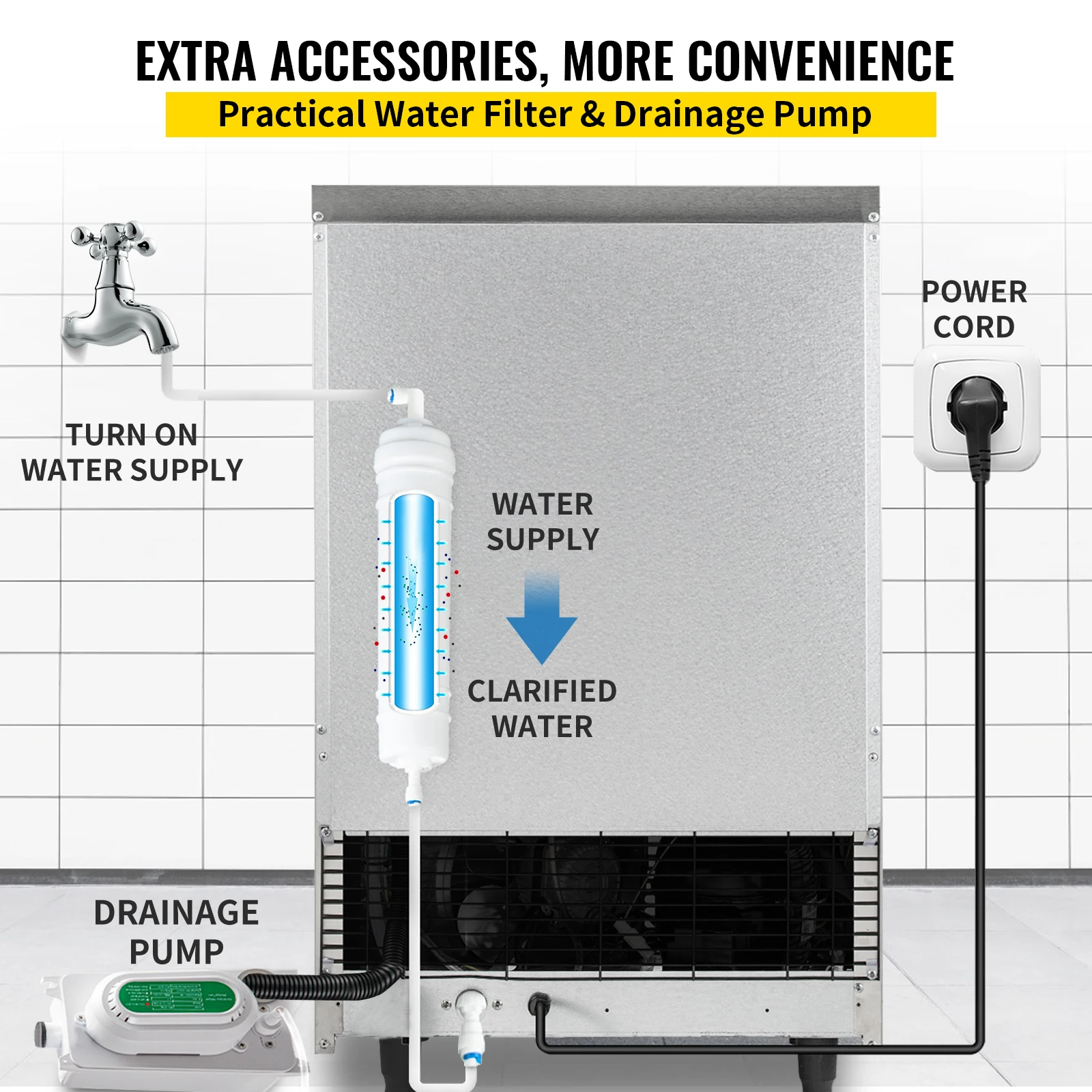 VEVOR Machine à Glaçons Commerciale 40/50/60/70 kg/24 h Pompe de Vidange Congélateur à Liquide Autonettoyant Appareils Ménagers