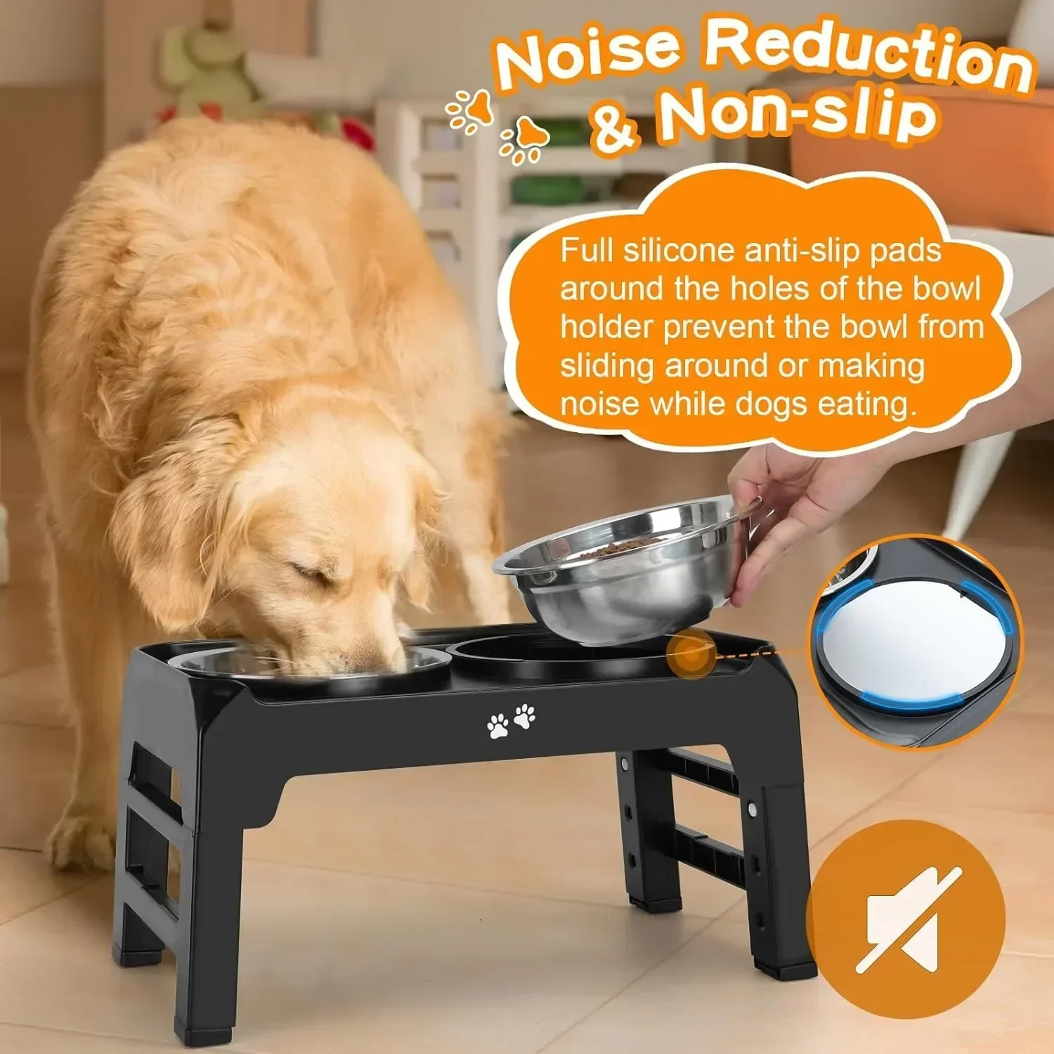 Elevated Adjustable Raised Dog Bowl Stand with 2 Stainless Steel Dog Food Bowl Dog Bowl Non-Slip Dog Feeder for Large Medium Dog