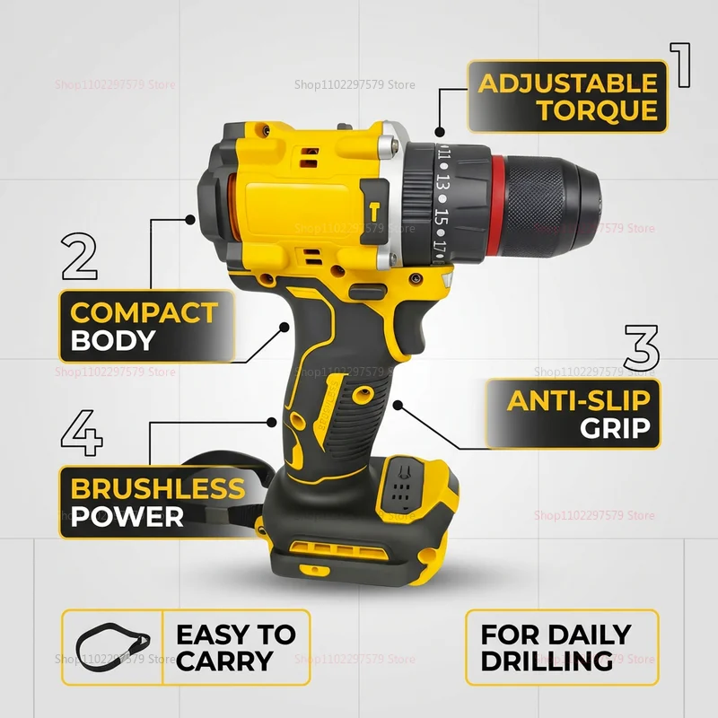 Cordless Brushless Impact Drill with LED Light Powerful Multi-Functional Electric Power Tool for Home Renovation DIY Furniture