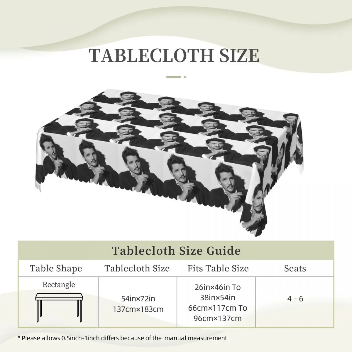 Pedro Pascal Sacred Heart Custom Rectangular Tablecloth Waterproof Table Cover for Dining Events Table Cloth