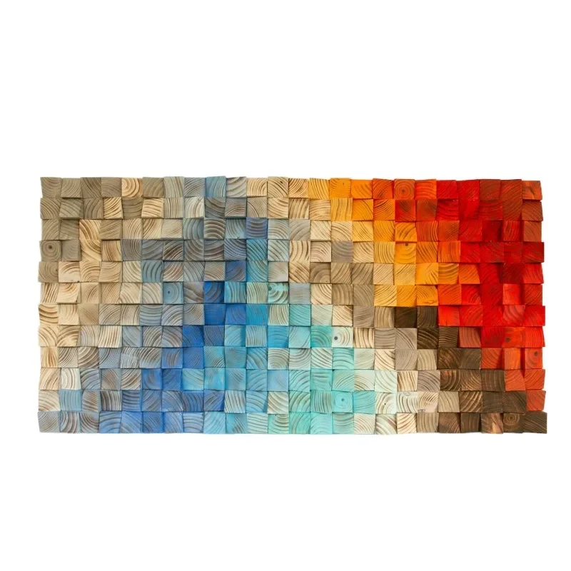 American modern decorative painting, wooden block gradual change device living room entrance sofa wall hanging painting